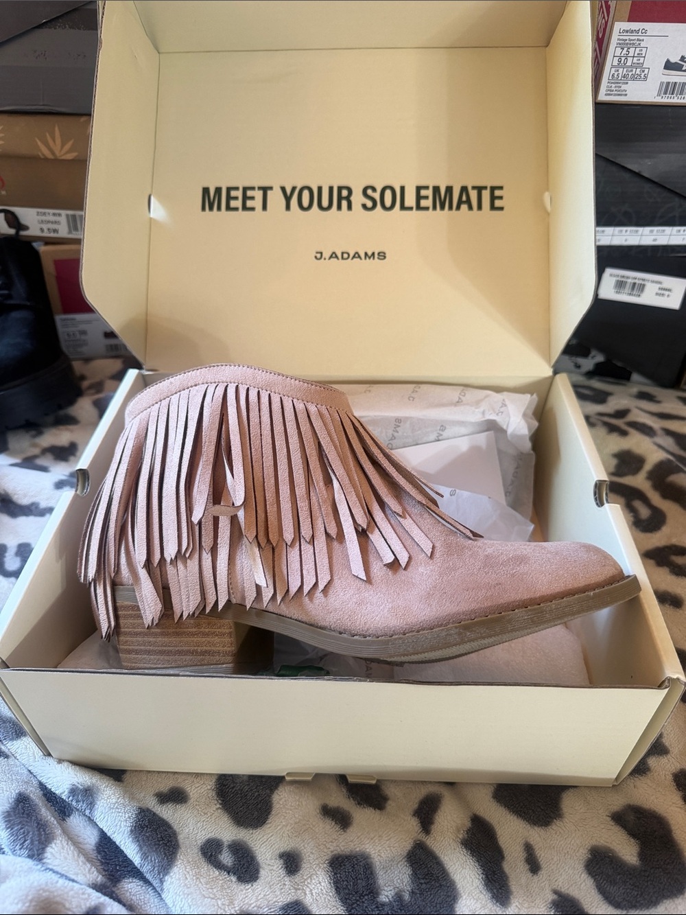 J. Adams Marrow Taupe Fringe Ankle Booties Size 10 NWOT